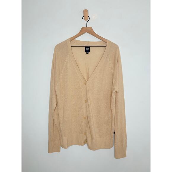 Gap Beige Linen Blend Button Up Cardigan Sweater Women’s XL Tan Minimalist - Picture 1 of 9